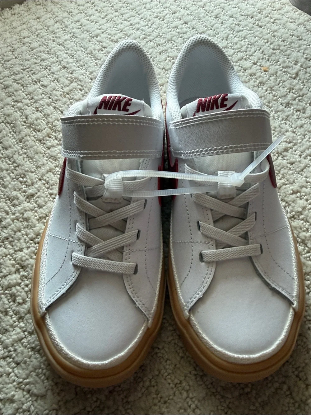 Nike Kids White & Maroon Low-Top Sneakers with Gum Sole